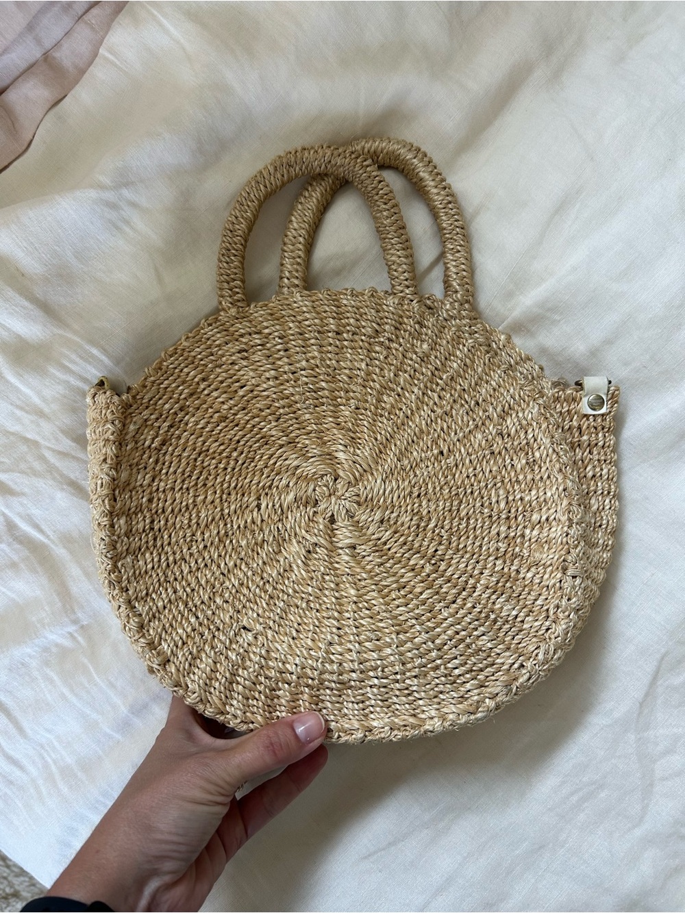 Clare V petite Alice Round Straw Tote Bag in Natural